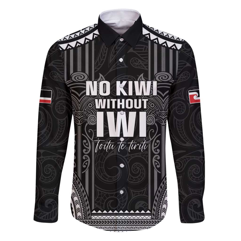 Aotearoa Toitu Te Tiriti Family Matching Puletasi and Hawaiian Shirt No Kiwi Without Iwi LT05 Dad's Shirt - Long Sleeve Black - Polynesian Pride
