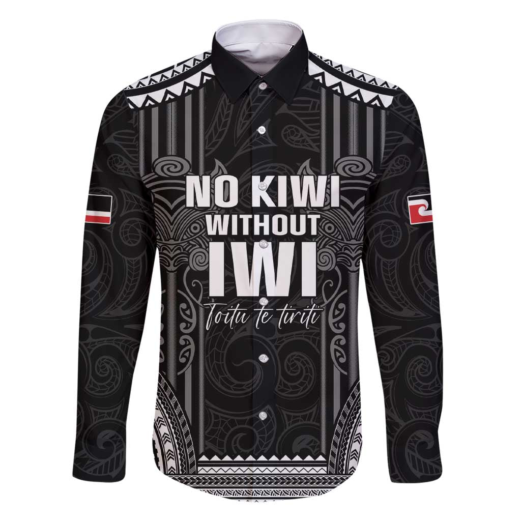 Aotearoa Toitu Te Tiriti Family Matching Short Sleeve Bodycon Dress and Hawaiian Shirt No Kiwi Without Iwi LT05 Dad's Shirt - Long Sleeve Black - Polynesian Pride
