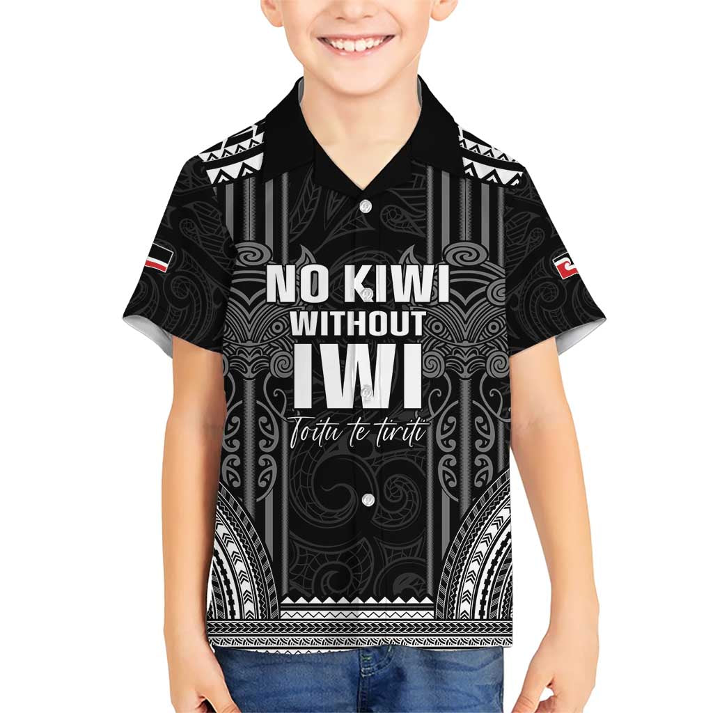 Aotearoa Toitu Te Tiriti Family Matching Short Sleeve Bodycon Dress and Hawaiian Shirt No Kiwi Without Iwi LT05 Son's Shirt Black - Polynesian Pride