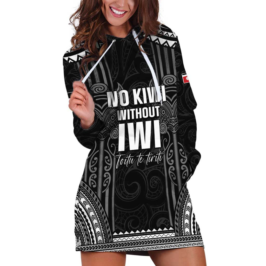 Aotearoa Toitu Te Tiriti Hoodie Dress No Kiwi Without Iwi LT05 Black - Polynesian Pride