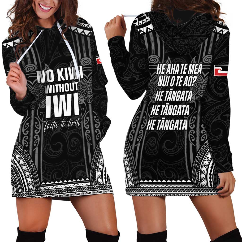 Aotearoa Toitu Te Tiriti Hoodie Dress No Kiwi Without Iwi LT05 - Polynesian Pride