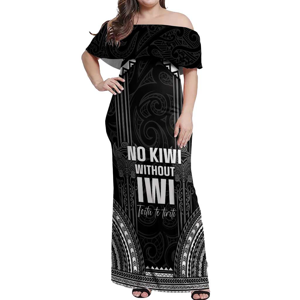 Aotearoa Toitu Te Tiriti Off Shoulder Maxi Dress No Kiwi Without Iwi LT05 Women Black - Polynesian Pride