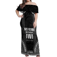 Aotearoa Toitu Te Tiriti Off Shoulder Maxi Dress No Kiwi Without Iwi LT05 Women Black - Polynesian Pride