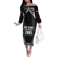Aotearoa Toitu Te Tiriti Off The Shoulder Long Sleeve Dress No Kiwi Without Iwi LT05 Women Black - Polynesian Pride