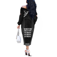 Aotearoa Toitu Te Tiriti Off The Shoulder Long Sleeve Dress No Kiwi Without Iwi LT05 - Polynesian Pride