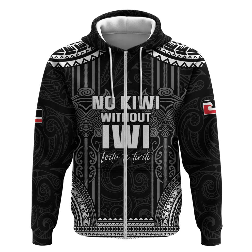 Aotearoa Toitu Te Tiriti Zip Hoodie No Kiwi Without Iwi LT05 Zip Hoodie Black - Polynesian Pride