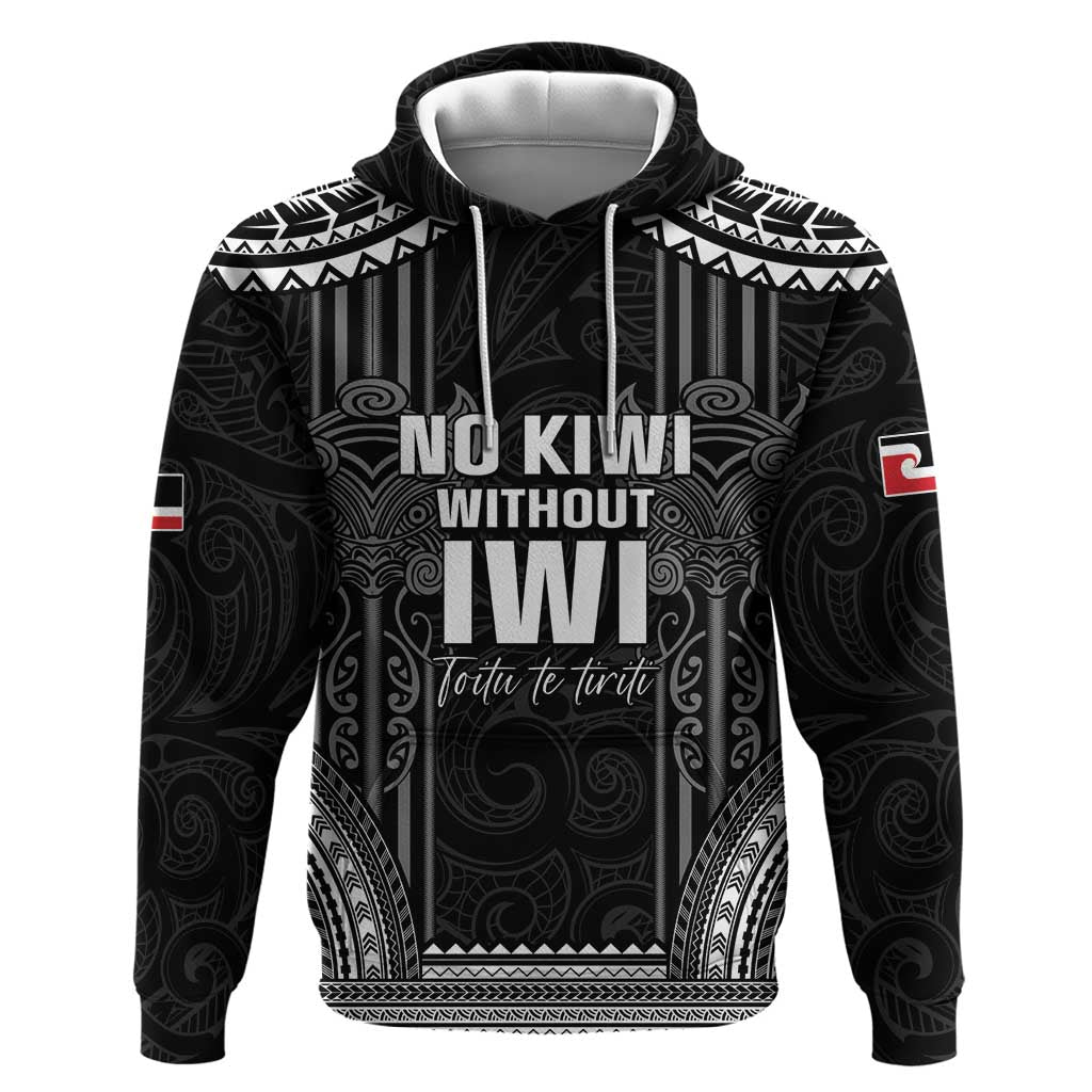 Aotearoa Toitu Te Tiriti Zip Hoodie No Kiwi Without Iwi LT05 Pullover Hoodie Black - Polynesian Pride