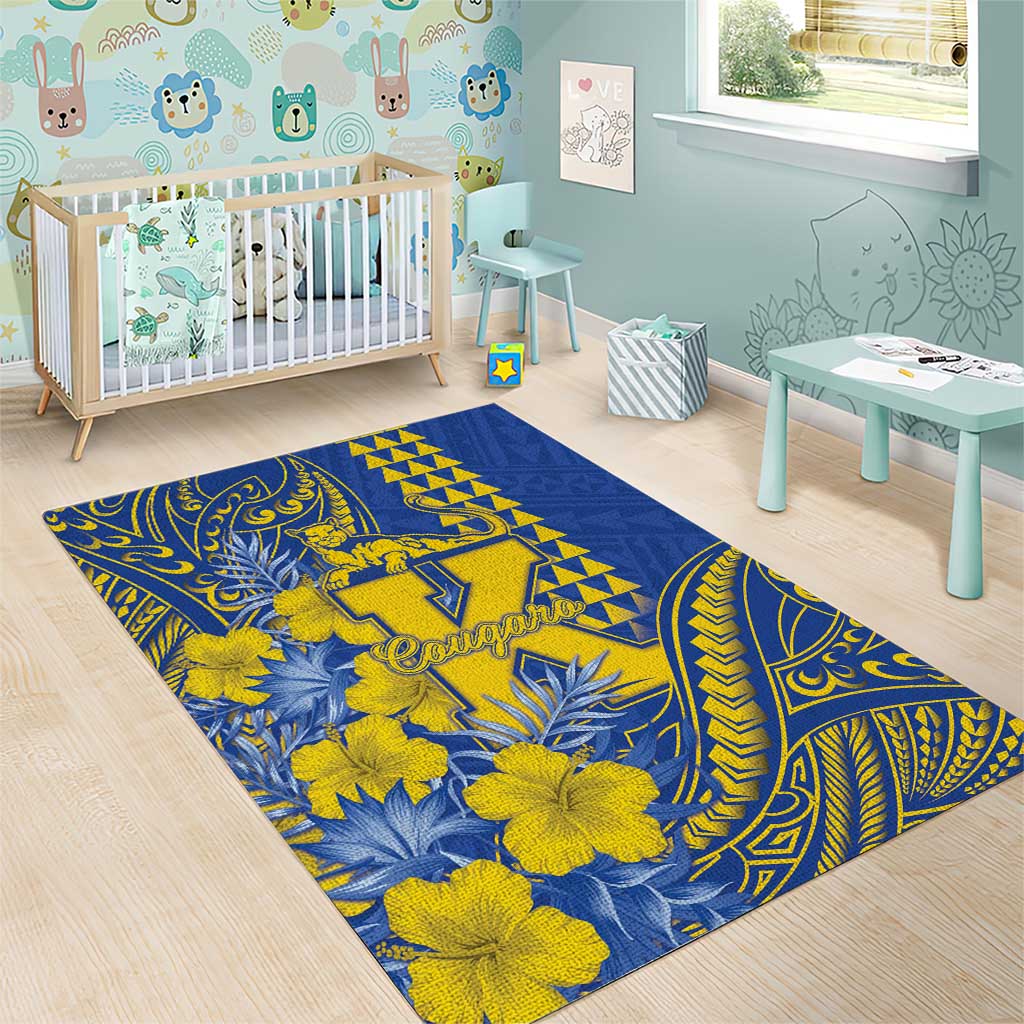 Hawaii Kaiser High School Area Rug Tribal Tattoo With Hibiscus Flowers