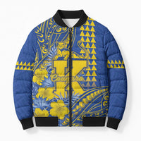 Personalised Hawaii Kaiser High School Bomber Puffer Jacket Tribal Tattoo With Hibiscus Flowers