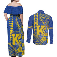 Personalised Hawaii Kaiser High School Couples Matching Off Shoulder Maxi Dress and Long Sleeve Button Shirt Tribal Tattoo With Hibiscus Flowers LT05 - Polynesian Pride