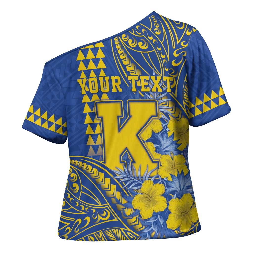 Personalised Hawaii Kaiser High School Cross Shoulder Shirt Tribal Tattoo With Hibiscus Flowers