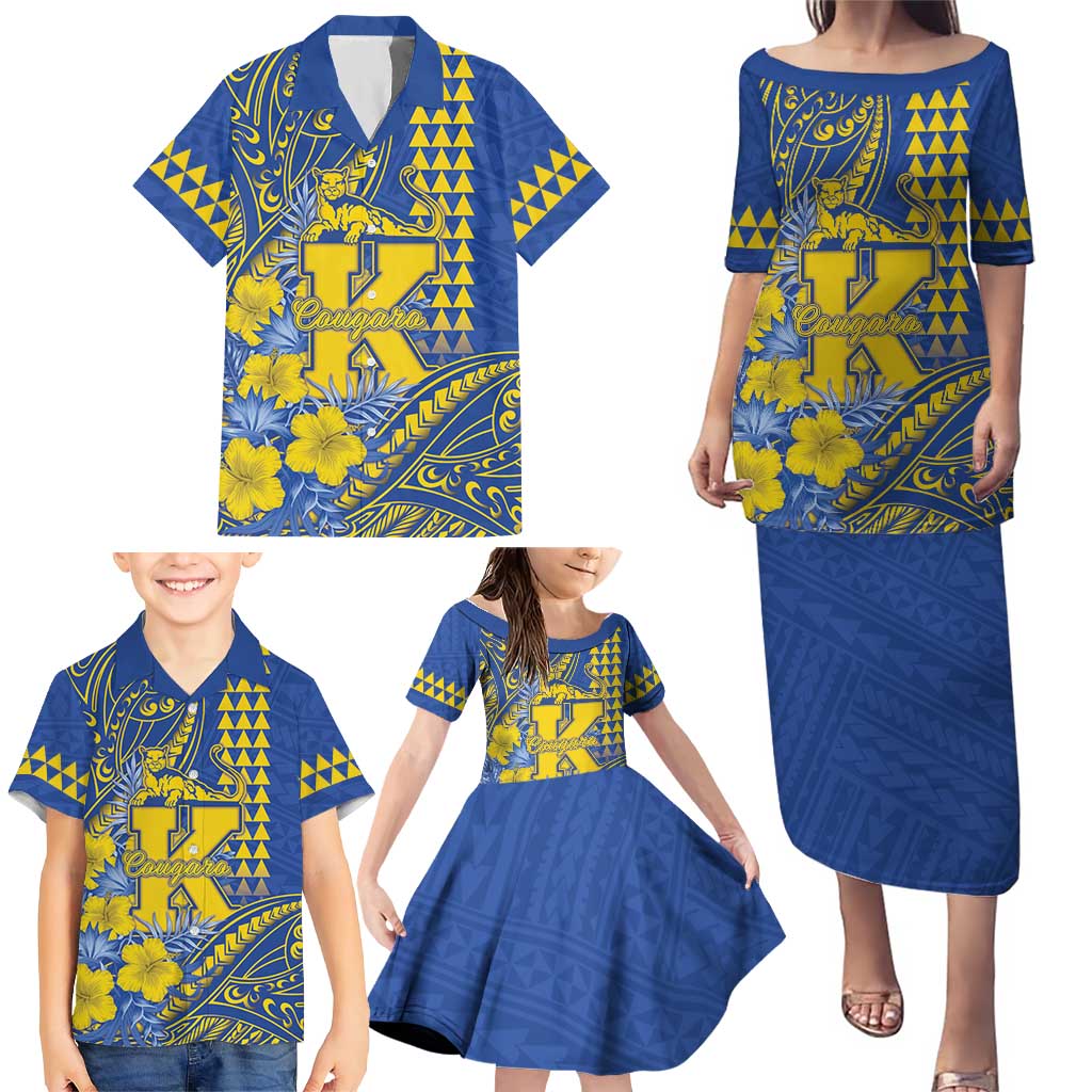 Personalised Hawaii Kaiser High School Family Matching Puletasi and Hawaiian Shirt Tribal Tattoo With Hibiscus Flowers