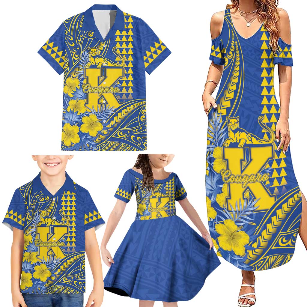 Personalised Hawaii Kaiser High School Family Matching Summer Maxi Dress and Hawaiian Shirt Tribal Tattoo With Hibiscus Flowers LT05 - Polynesian Pride