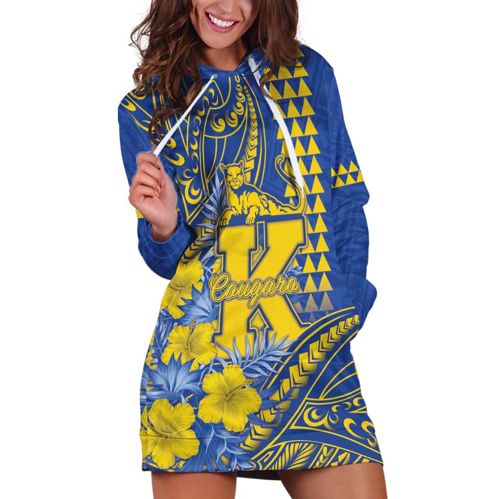 Personalised Hawaii Kaiser High School Hoodie Dress Tribal Tattoo With Hibiscus Flowers LT05 Blue - Polynesian Pride