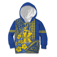 Personalised Hawaii Kaiser High School Kid Hoodie Tribal Tattoo With Hibiscus Flowers LT05 Hoodie Blue - Polynesian Pride