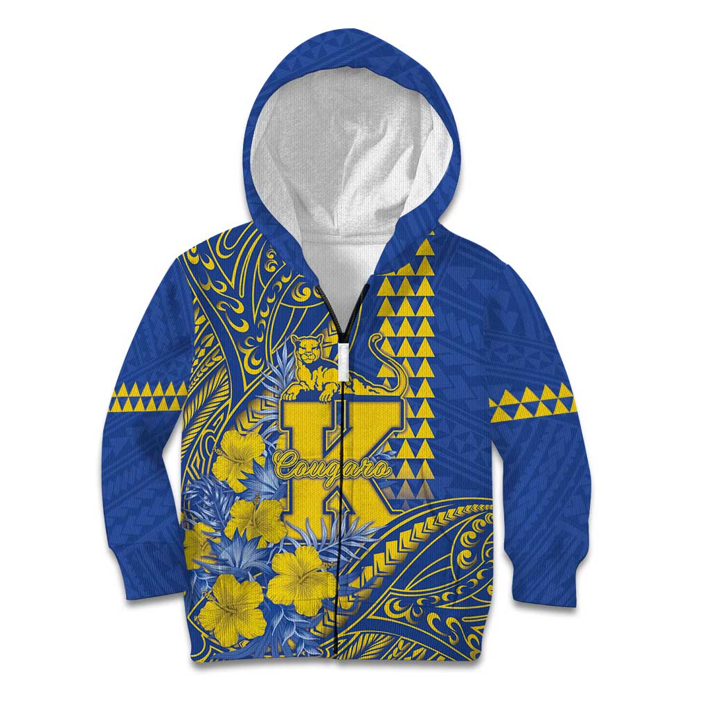 Personalised Hawaii Kaiser High School Kid Hoodie Tribal Tattoo With Hibiscus Flowers LT05 Zip Hoodie Blue - Polynesian Pride