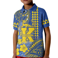 Personalised Hawaii Kaiser High School Kid Polo Shirt Tribal Tattoo With Hibiscus Flowers LT05 Kid Blue - Polynesian Pride