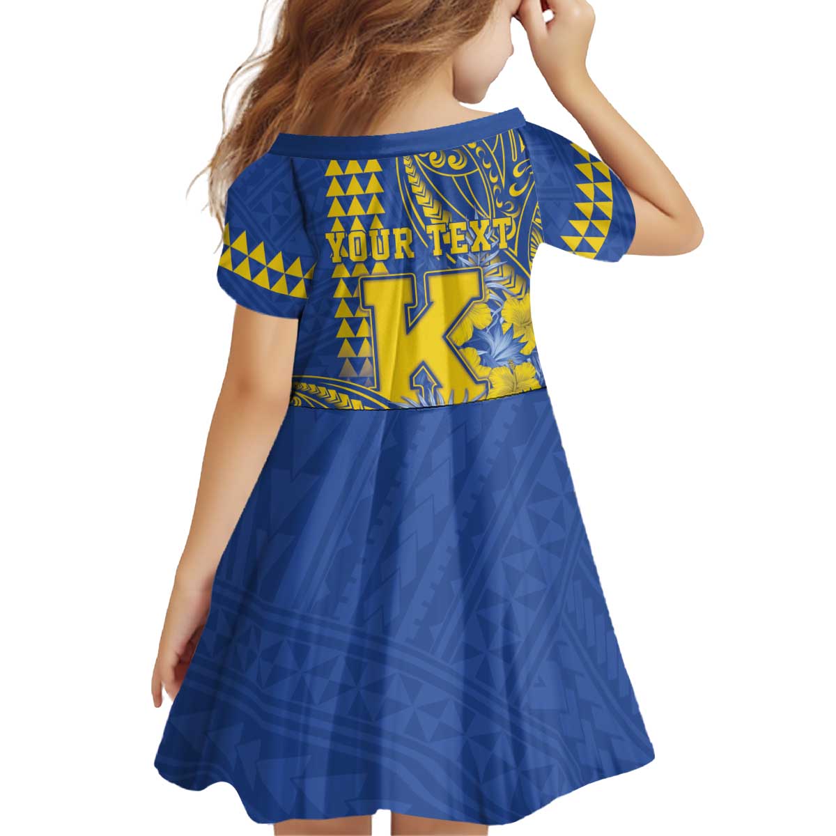 Personalised Hawaii Kaiser High School Kid Short Sleeve Dress Tribal Tattoo With Hibiscus Flowers LT05 - Polynesian Pride