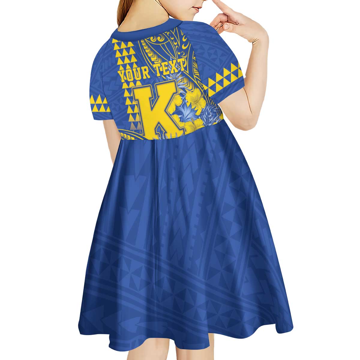 Personalised Hawaii Kaiser High School Kid Short Sleeve Dress Tribal Tattoo With Hibiscus Flowers LT05 - Polynesian Pride