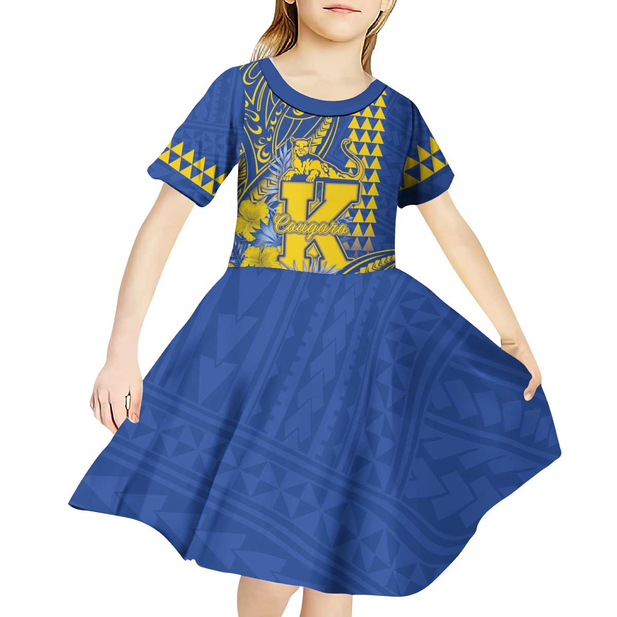 Personalised Hawaii Kaiser High School Kid Short Sleeve Dress Tribal Tattoo With Hibiscus Flowers LT05 - Polynesian Pride