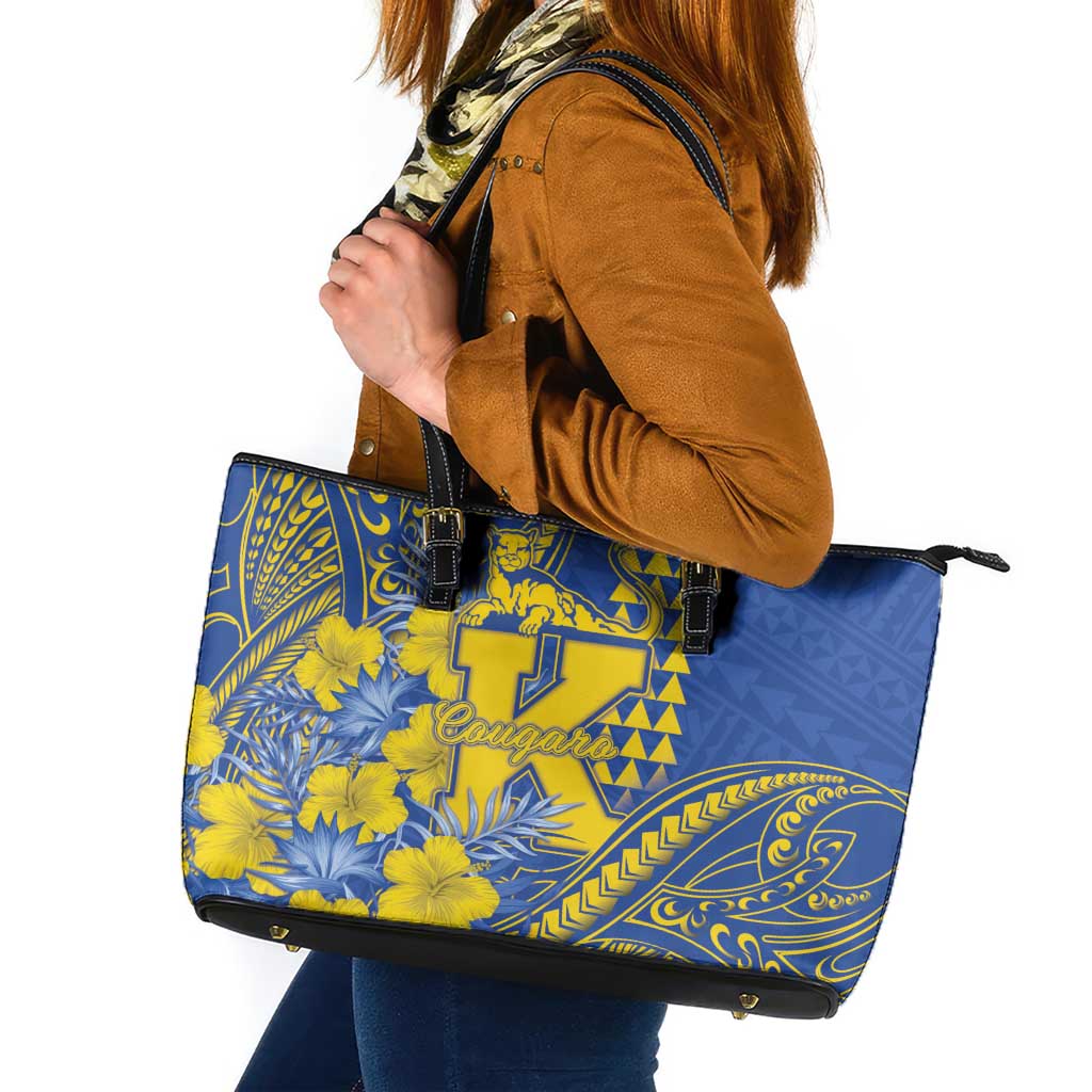Hawaii Kaiser High School Leather Tote Bag Tribal Tattoo With Hibiscus Flowers