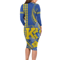 Personalised Hawaii Kaiser High School Long Sleeve Bodycon Dress Tribal Tattoo With Hibiscus Flowers LT05 - Polynesian Pride