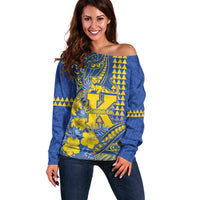 Personalised Hawaii Kaiser High School Off Shoulder Sweater Tribal Tattoo With Hibiscus Flowers