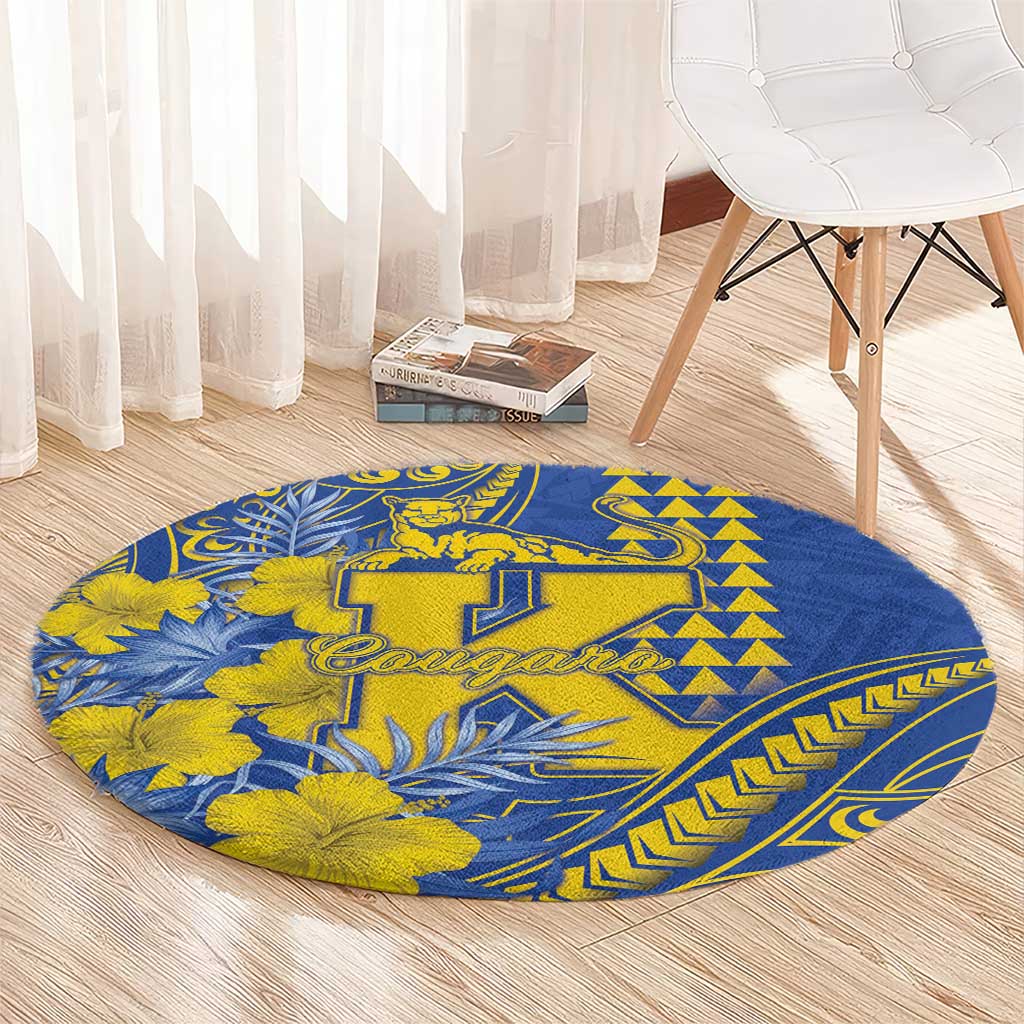 Hawaii Kaiser High School Round Carpet Tribal Tattoo With Hibiscus Flowers