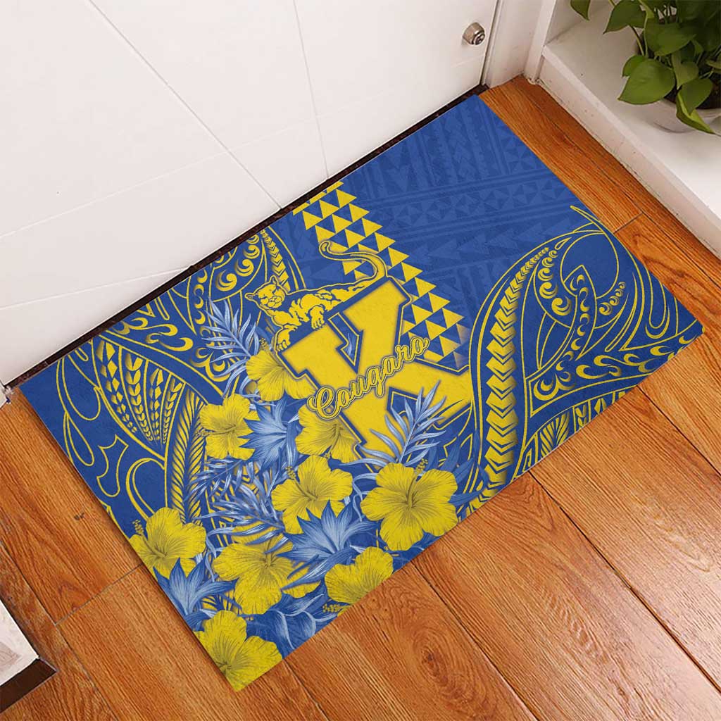 Hawaii Kaiser High School Rubber Doormat Tribal Tattoo With Hibiscus Flowers