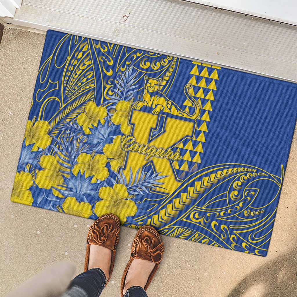 Hawaii Kaiser High School Rubber Doormat Tribal Tattoo With Hibiscus Flowers
