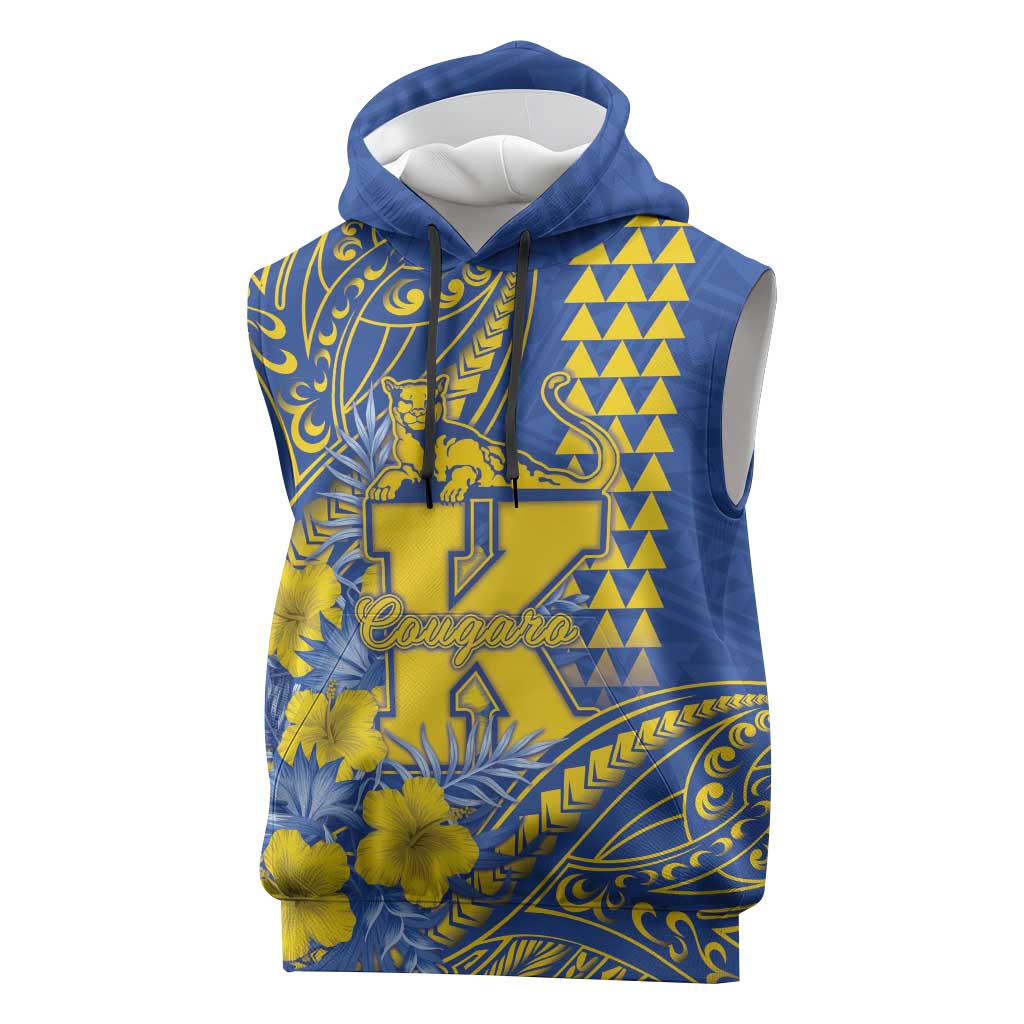 Personalised Hawaii Kaiser High School Sleeveless Hoodie Tribal Tattoo With Hibiscus Flowers LT05 Blue - Polynesian Pride