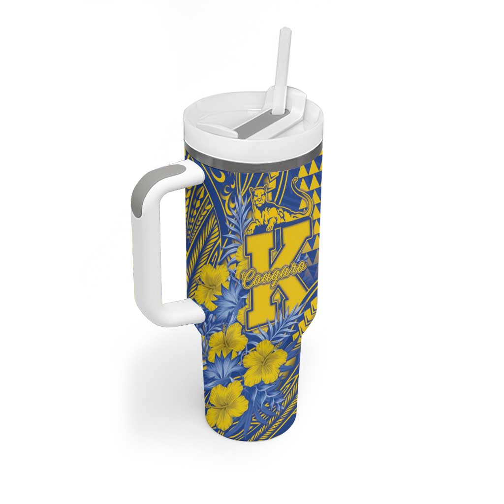 Personalised Hawaii Kaiser High School Tumbler With Handle Tribal Tattoo With Hibiscus Flowers LT05 - Polynesian Pride