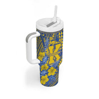 Personalised Hawaii Kaiser High School Tumbler With Handle Tribal Tattoo With Hibiscus Flowers LT05 - Polynesian Pride