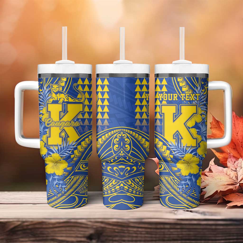 Personalised Hawaii Kaiser High School Tumbler With Handle Tribal Tattoo With Hibiscus Flowers LT05 - Polynesian Pride