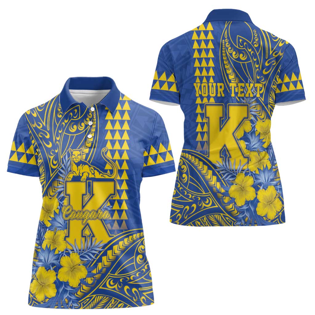 Personalised Hawaii Kaiser High School Women Polo Shirt Tribal Tattoo With Hibiscus Flowers LT05 - Polynesian Pride