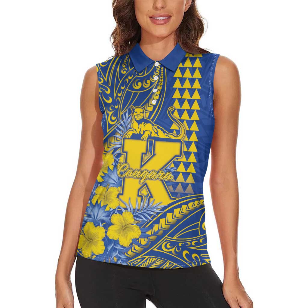 Personalised Hawaii Kaiser High School Women Sleeveless Polo Shirt Tribal Tattoo With Hibiscus Flowers LT05 - Polynesian Pride