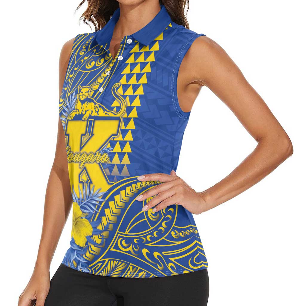 Personalised Hawaii Kaiser High School Women Sleeveless Polo Shirt Tribal Tattoo With Hibiscus Flowers LT05 - Polynesian Pride