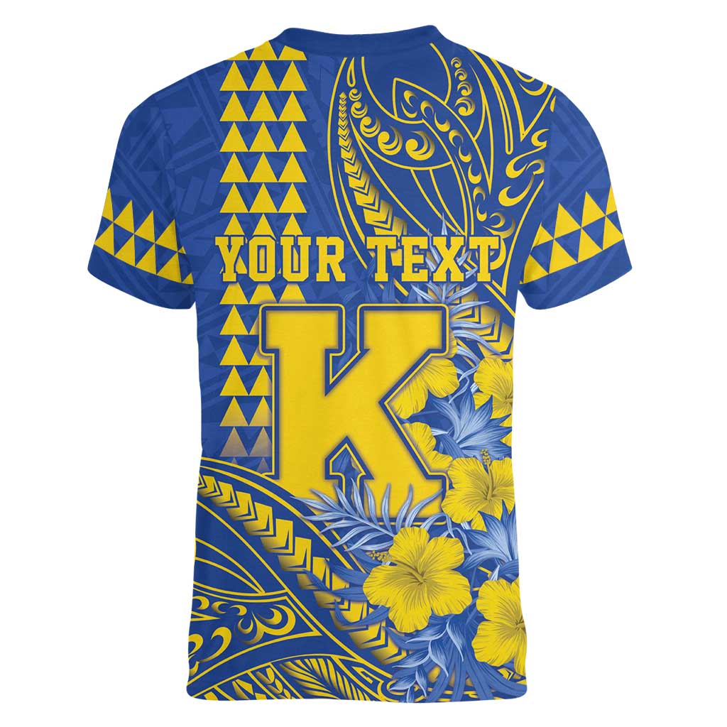 Personalised Hawaii Kaiser High School Women V-Neck T-Shirt Tribal Tattoo With Hibiscus Flowers LT05 - Polynesian Pride