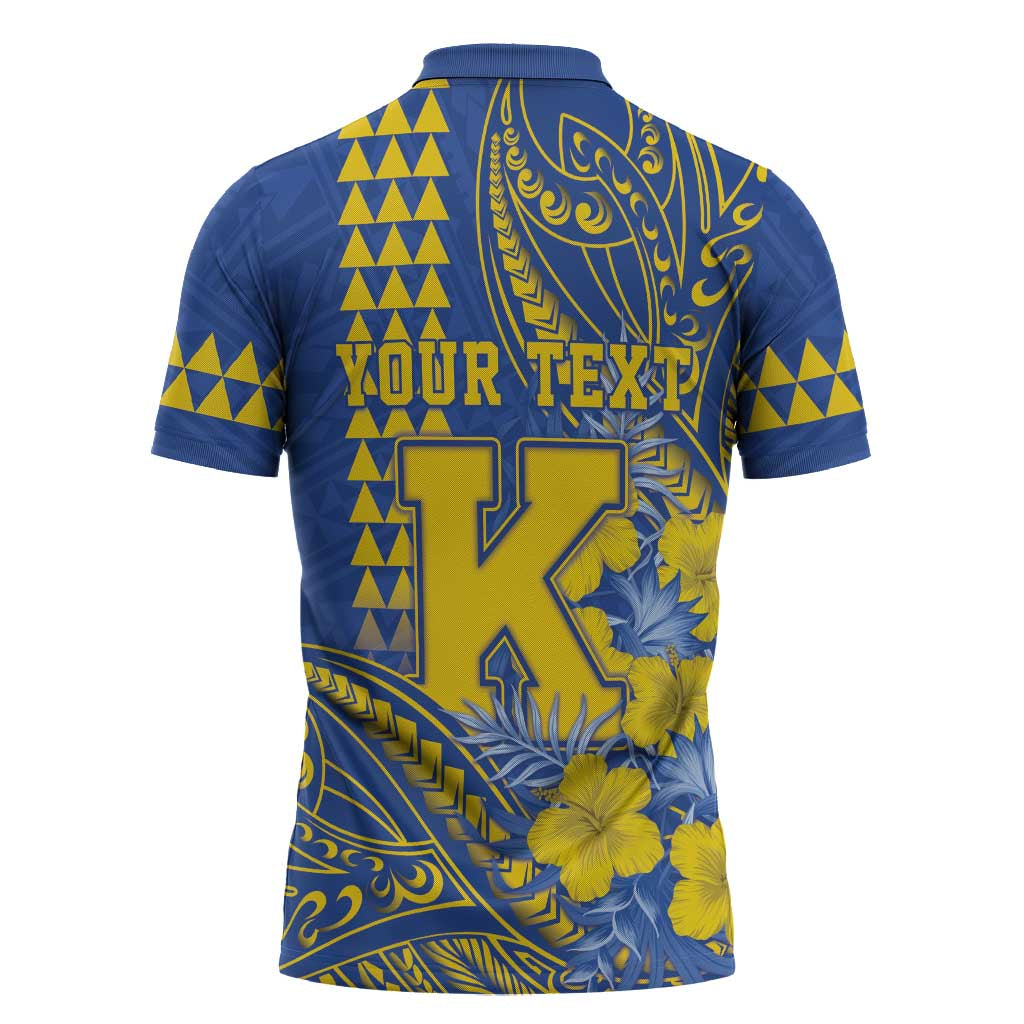 Personalised Hawaii Kaiser High School Zipper Polo Shirt Tribal Tattoo With Hibiscus Flowers LT05 - Polynesian Pride