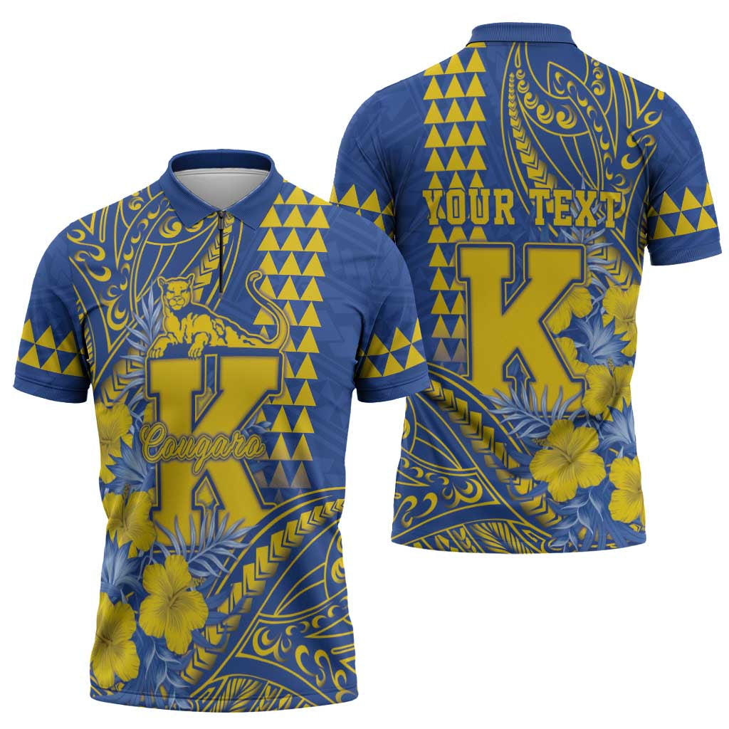 Personalised Hawaii Kaiser High School Zipper Polo Shirt Tribal Tattoo With Hibiscus Flowers LT05 - Polynesian Pride