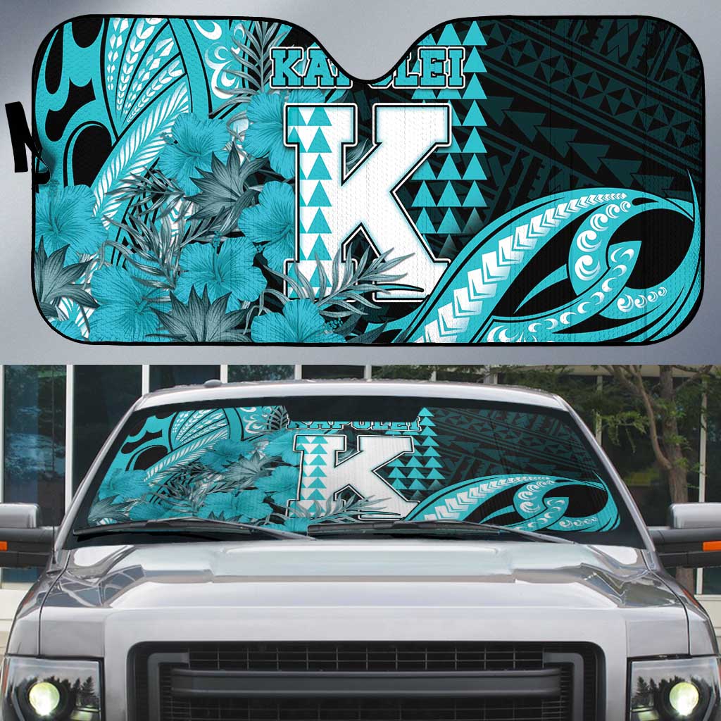 Hawaii Kapolei High School Auto Sun Shade Tribal Tattoo With Hibiscus Flowers