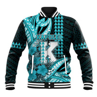Personalised Hawaii Kapolei High School Baseball Jacket Tribal Tattoo With Hibiscus Flowers LT05 Unisex Dark Teal - Polynesian Pride