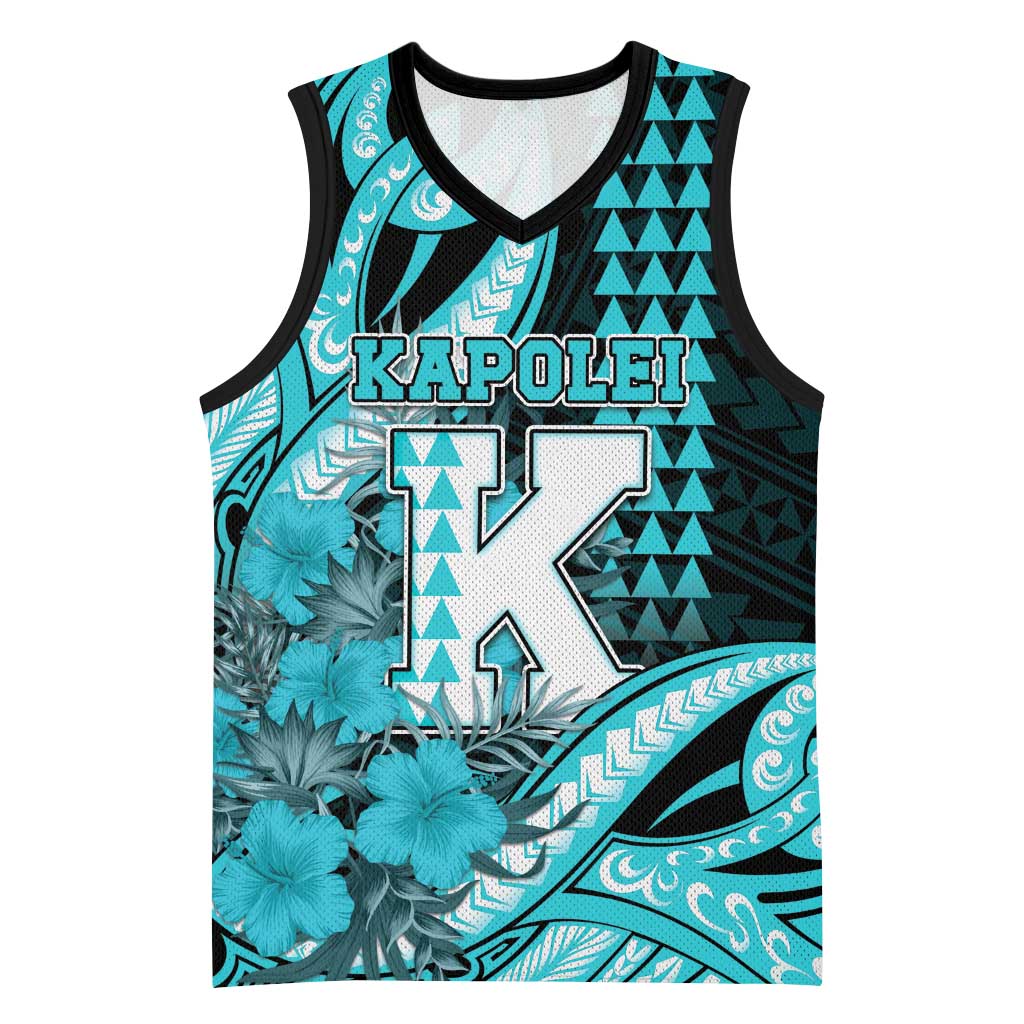 Personalised Hawaii Kapolei High School Basketball Jersey Tribal Tattoo With Hibiscus Flowers LT05 Unisex Dark Teal - Polynesian Pride