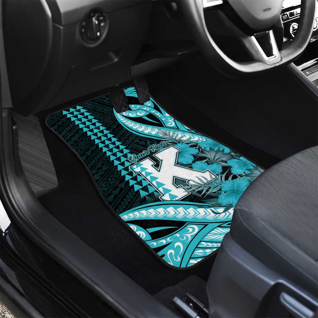 Personalised Hawaii Kapolei High School Car Mats Tribal Tattoo With Hibiscus Flowers