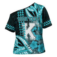 Personalised Hawaii Kapolei High School Cross Shoulder Shirt Tribal Tattoo With Hibiscus Flowers LT05 - Polynesian Pride