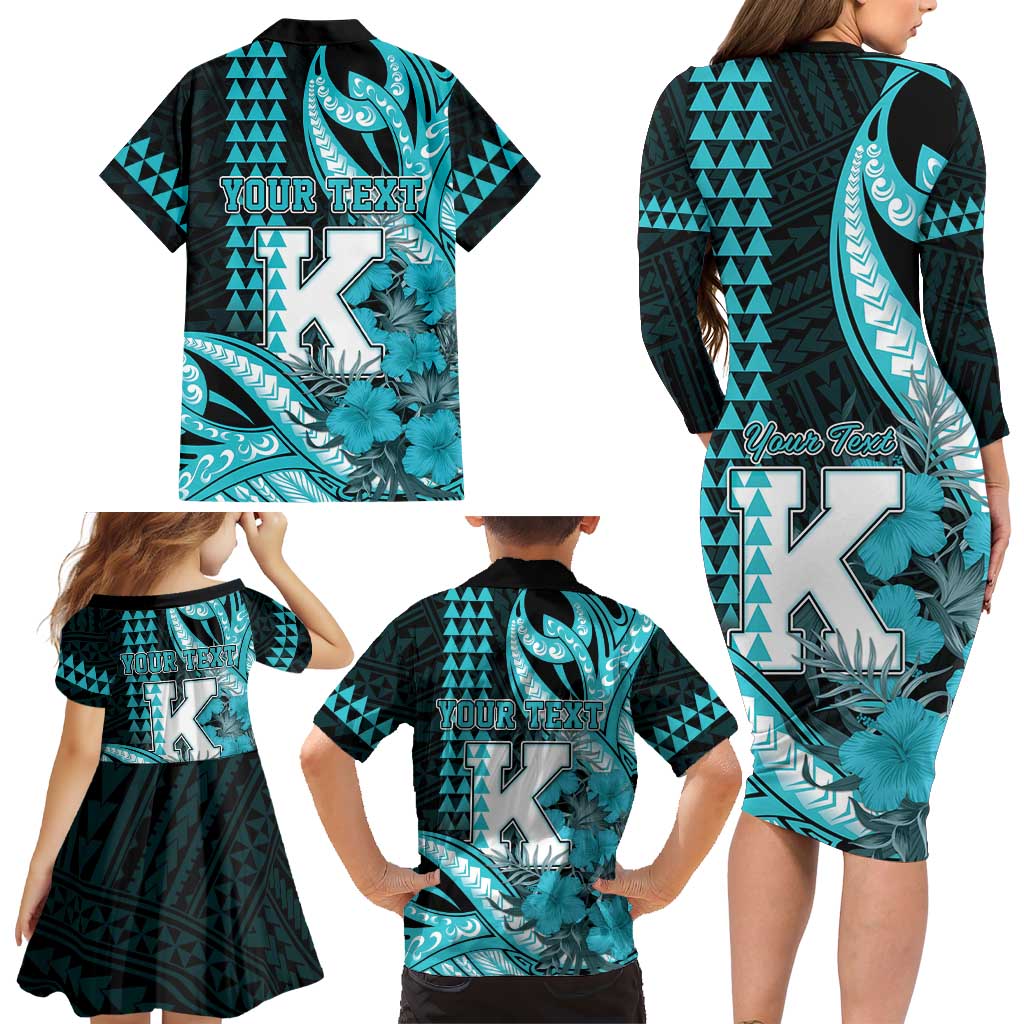 Personalised Hawaii Kapolei High School Family Matching Long Sleeve Bodycon Dress and Hawaiian Shirt Tribal Tattoo With Hibiscus Flowers LT05 - Polynesian Pride