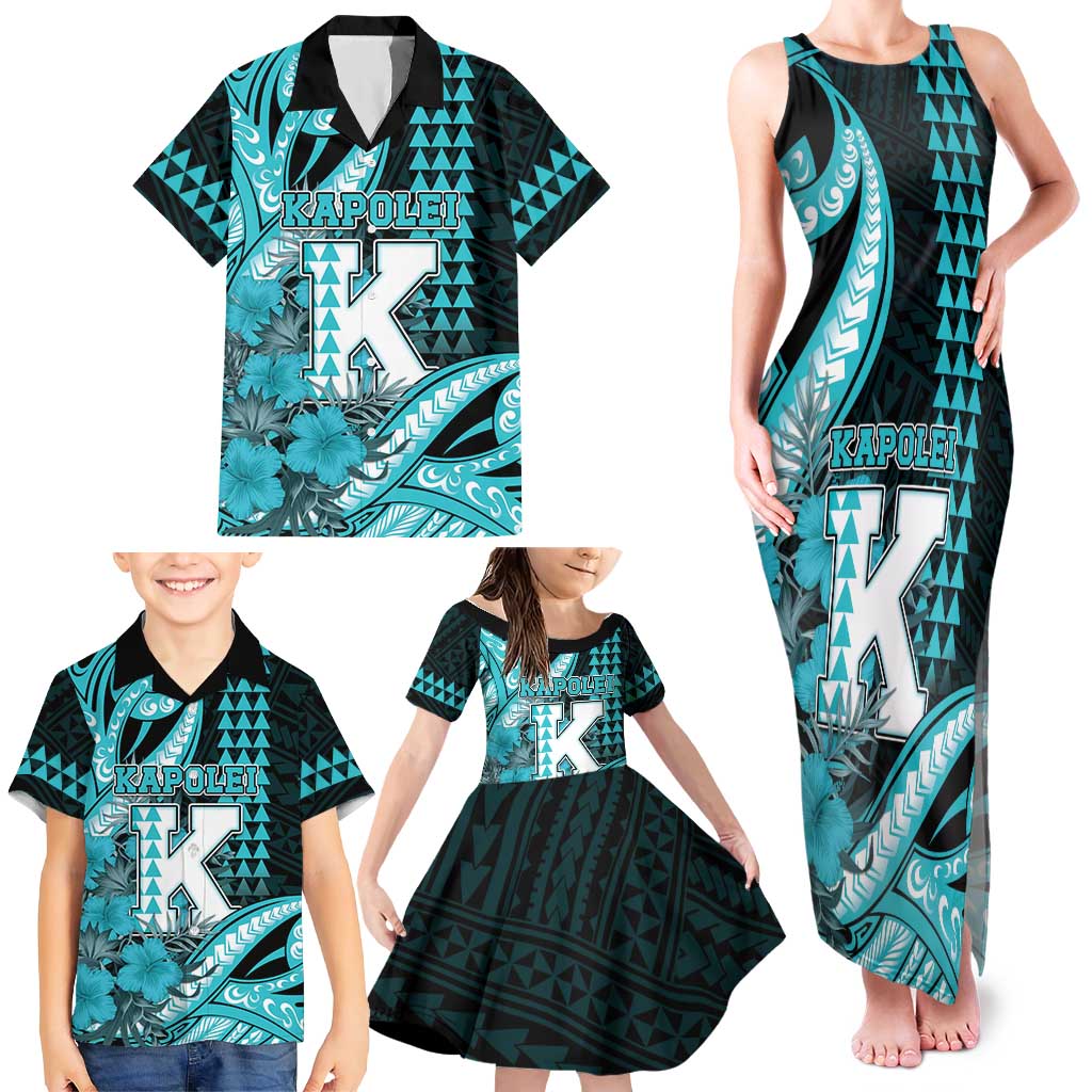 Personalised Hawaii Kapolei High School Family Matching Tank Maxi Dress and Hawaiian Shirt Tribal Tattoo With Hibiscus Flowers LT05 - Polynesian Pride
