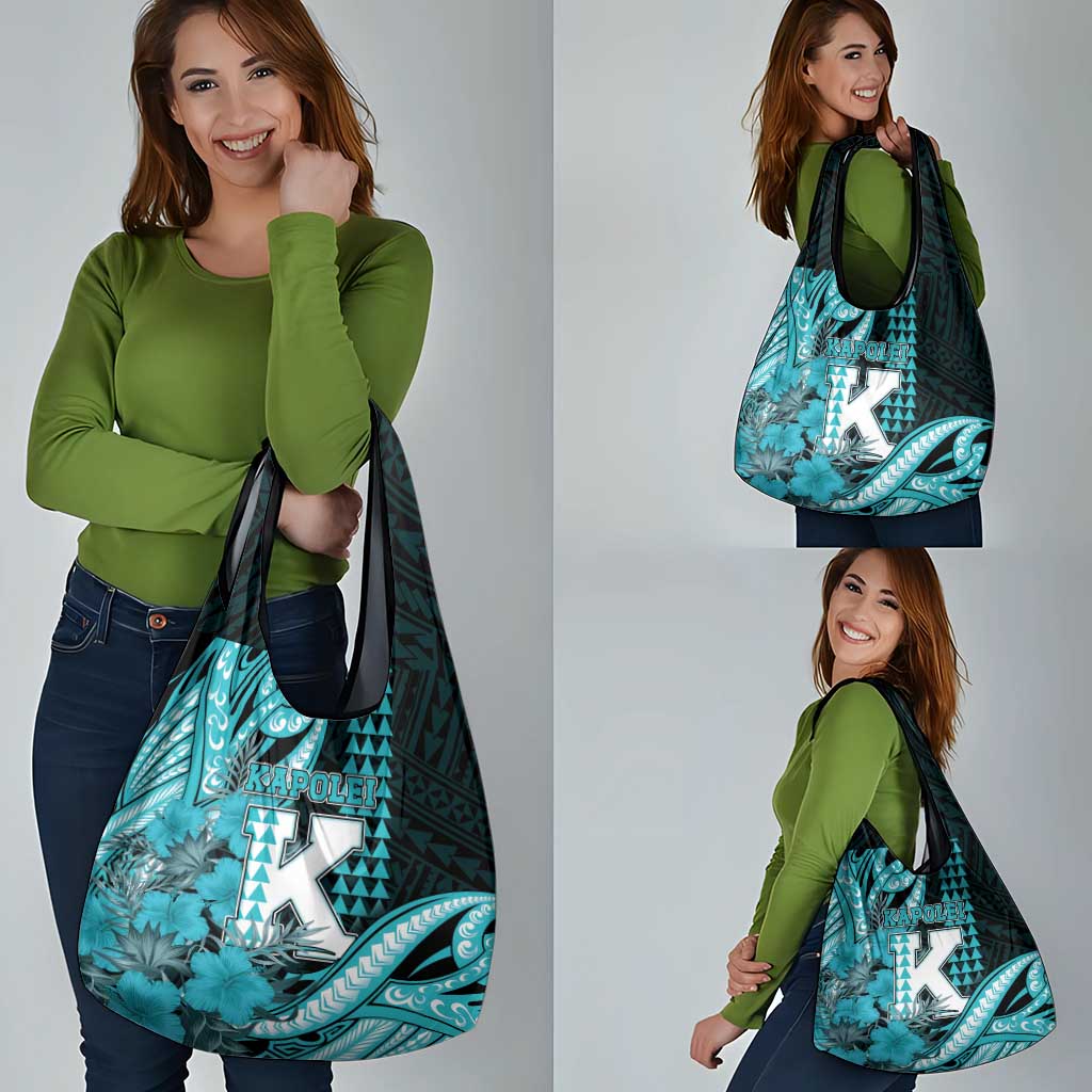 Hawaii Kapolei High School Grocery Bag Tribal Tattoo With Hibiscus Flowers