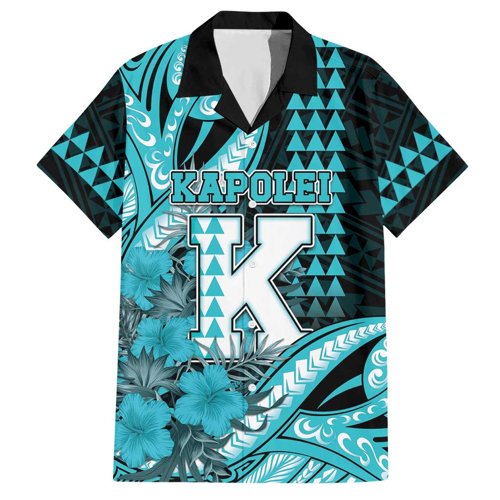 Personalised Hawaii Kapolei High School Hawaiian Shirt Tribal Tattoo With Hibiscus Flowers LT05 Dark Teal - Polynesian Pride