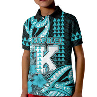 Personalised Hawaii Kapolei High School Kid Polo Shirt Tribal Tattoo With Hibiscus Flowers LT05 Kid Dark Teal - Polynesian Pride